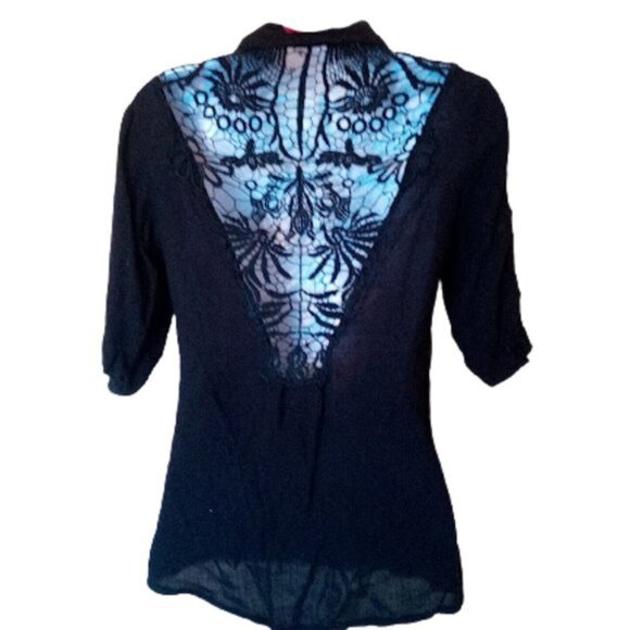 -Black Blouse with Lace Back Fits Small - Picture 1 of 3